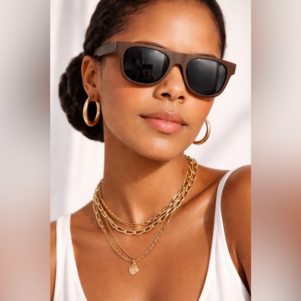 4EST | Brown Eco friendly Bamboo Wood Frame Sunglasses with Dark Lenses